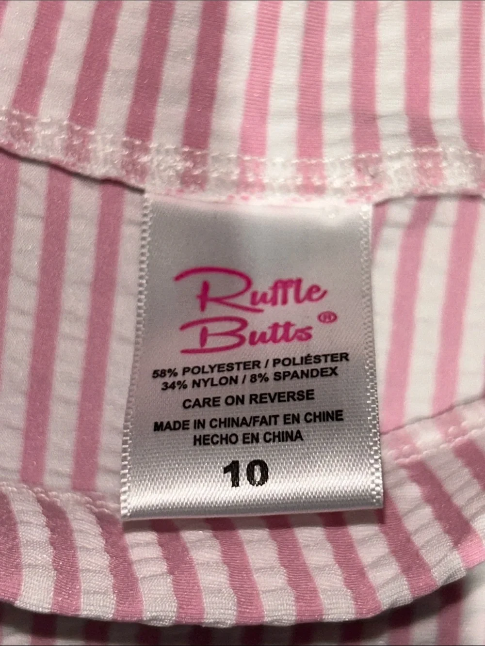 Ruffle Butts Pink Seersucker 3-Piece Swim Set with Sun Hat